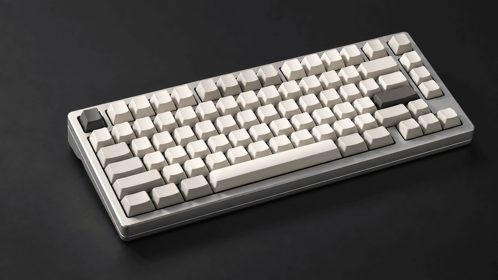 Illustrative mechanical keyboard on a dark graphite surface